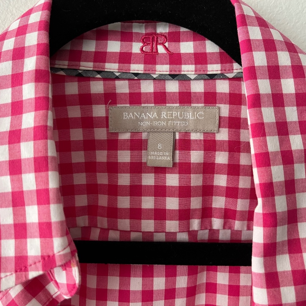 Red and White Gingham Check Banana Republic Cotton Shirt size 8 M